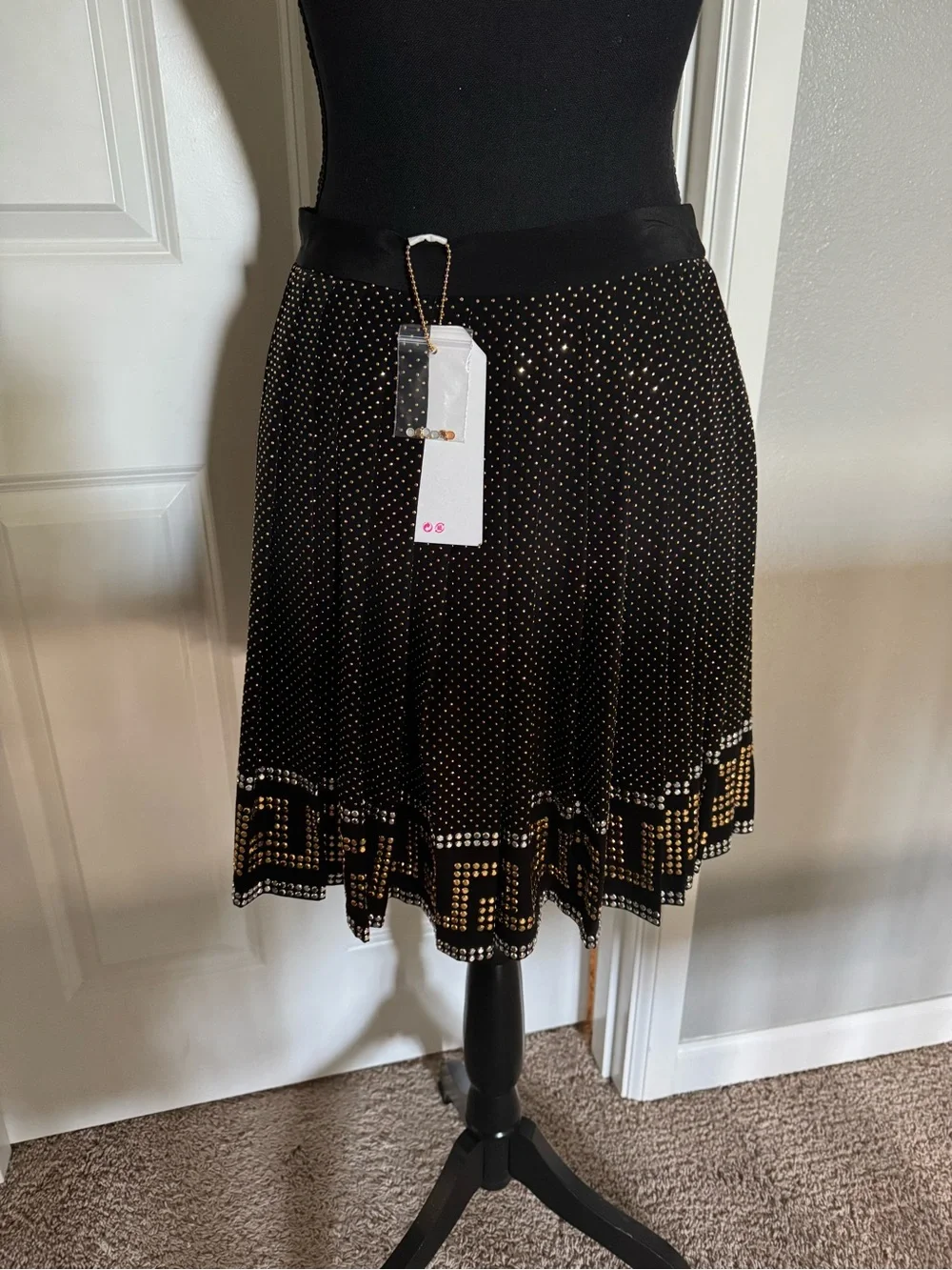 Versace x H&M collab  Black pleated skirt with Gold Geometric Trim